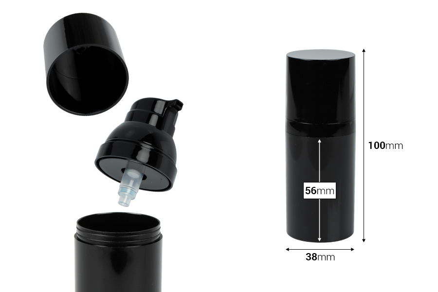 Airless crna plastična bočica 30mL za kreme - 12 kom-dimenzije_slike