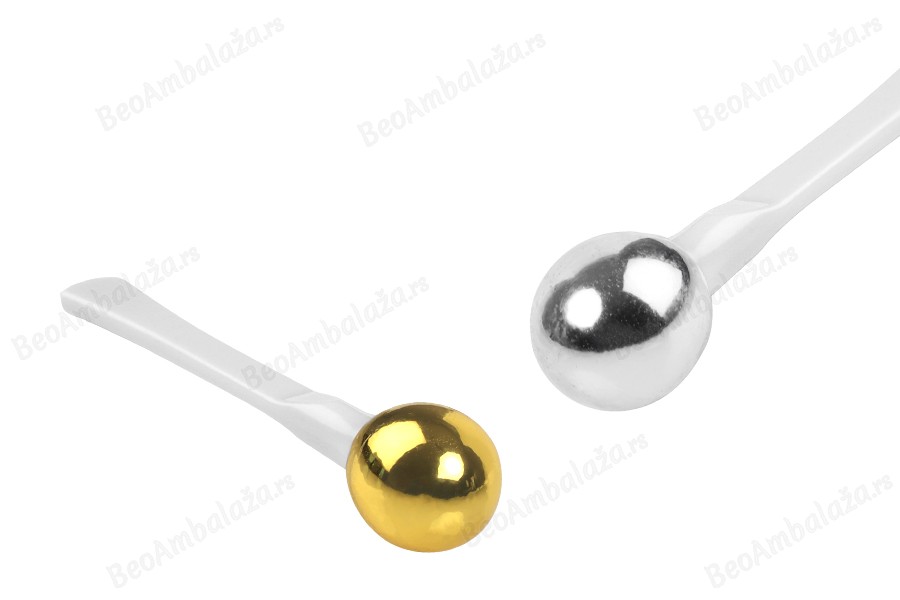 Plastična spatula za kremu 57 mm sa okruglim srebrnim ili zlatnim metalnim vrhom-slika_proizvoda