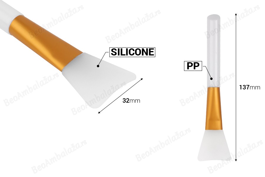 Silikonska spatula - četkica 137 mm sa plastičnom drškom za kremu i sa zlatnim ili srebrnim detaljima-dimenzije_slike
