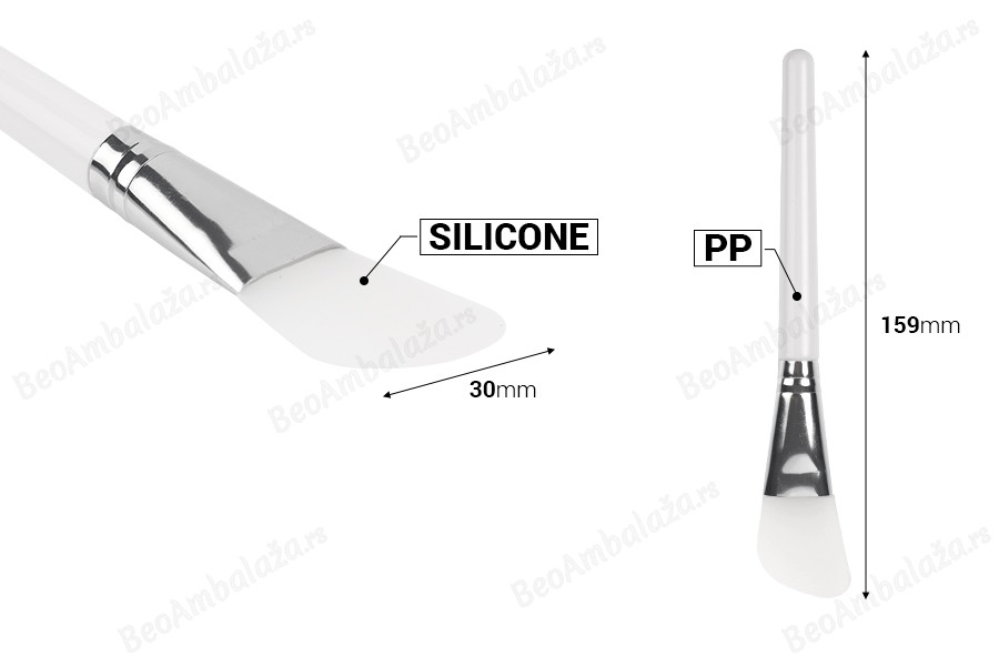 Silikonska spatula - četkica 159 mm za kremu, sa srebrnim detaljima  i sa plastičnom drškom -dimenzije_slike