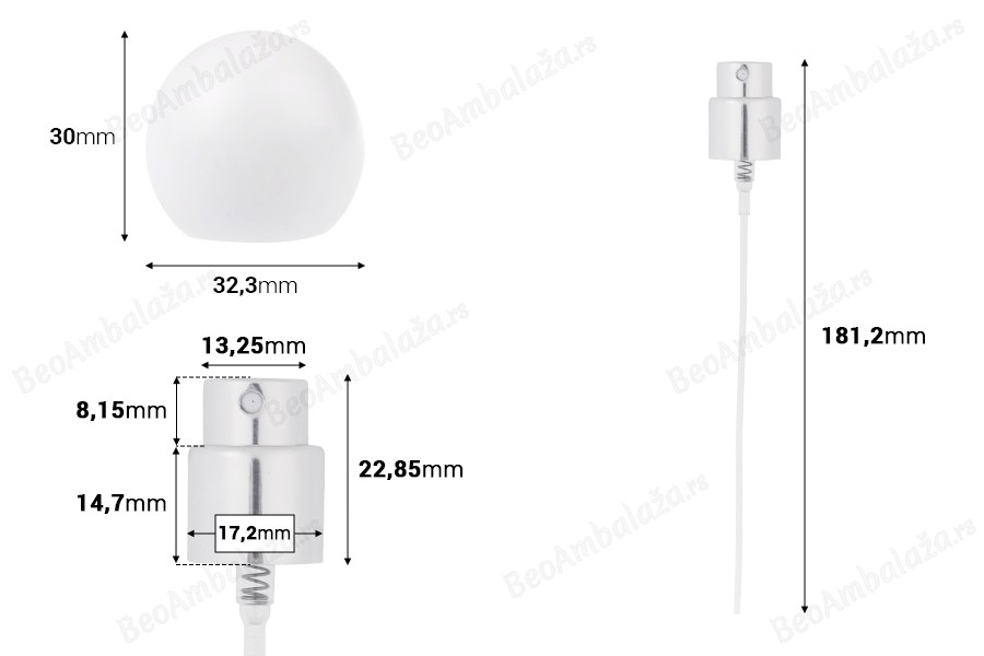 Set - aluminijumski sprej i beli okrugli zatvarač (mali) za bočice sa grlom 15/400-dimenzije_slike