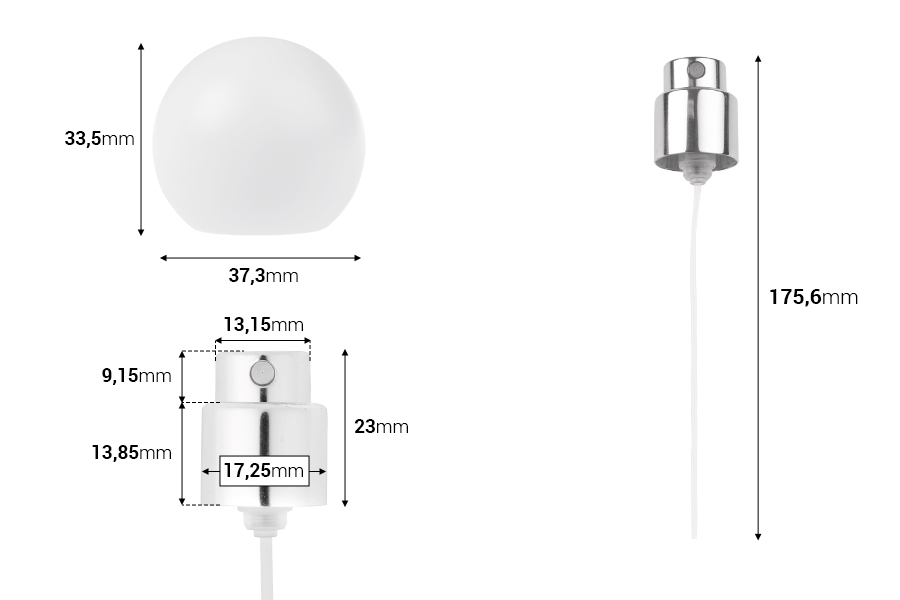 Sprej sa belim mat okruglim (velikim) poklopcem za parfemske bočice sa sigurnosnim Crimp zatvaranjem od 15 mm-dimenzije_slike