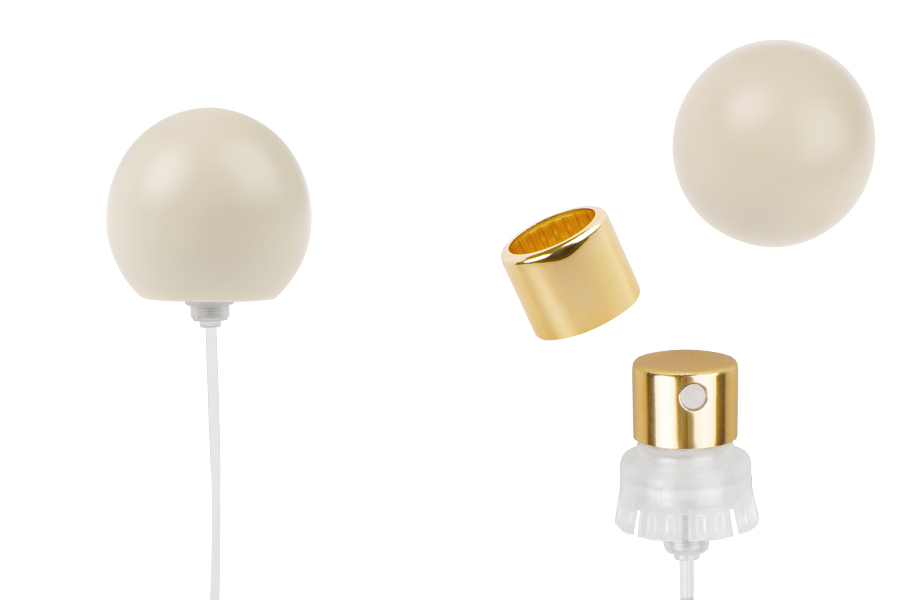 Sprej sa bež mat okruglim (malim) poklopcem za parfemske bočice sa sigurnosnim Crimp zatvaranjem od 15 mm-slika_proizvoda