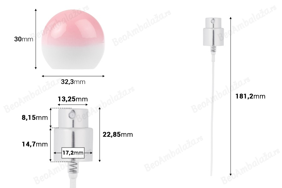 Set - aluminijumski sprej i roze okrugli zatvarač (mali) za bočice sa grlom 15/400-dimenzije_slike