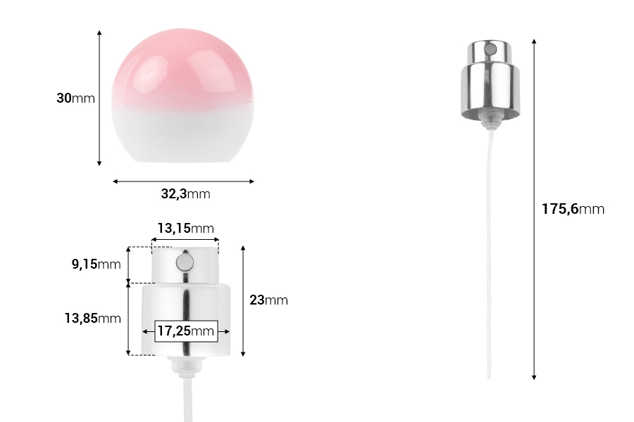 Sprej sa gradijentno roze okruglim (malim) poklopcem za parfemske bočice sa sigurnosnim Crimp zatvaranjem od 15 mm-dimenzije_slike