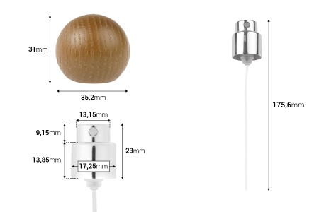 Sprej sa tamnim drvenim okruglim (malim) poklopcem za parfemske bočice sa sigurnosnim Crimp zatvaranjem od 15 mm-dimenzije_slike