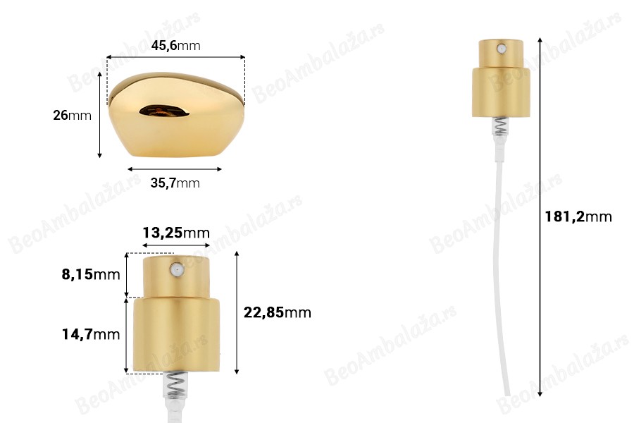 Set - aluminijumski sprej sa luksuznim zlatnim poklopcem za bočice sa grlom 15/400-dimenzije_slike