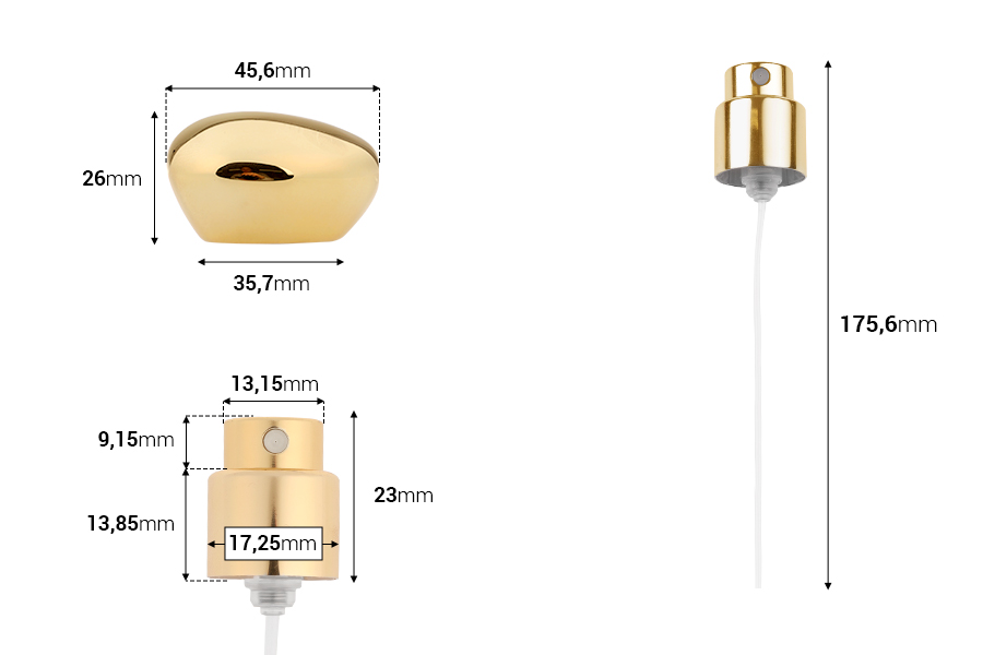 Sprej sa luksuznim zlatnim poklopcem za parfemske bočice sa sigurnosnim Crimp zatvaranjem od 15 mm-dimenzije_slike