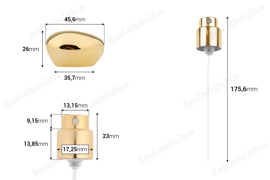 Sprej sa luksuznim zlatnim poklopcem za parfemske bočice sa sigurnosnim Crimp zatvaranjem od 15 mm-dimenzije_slike