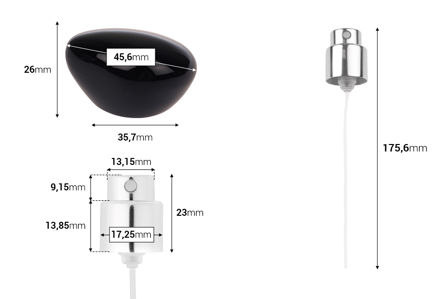 Sprej sa luksuznim crnim poklopcem za parfemske bočice sa sigurnosnim Crimp zatvaranjem od 15 mm-dimenzije_slike