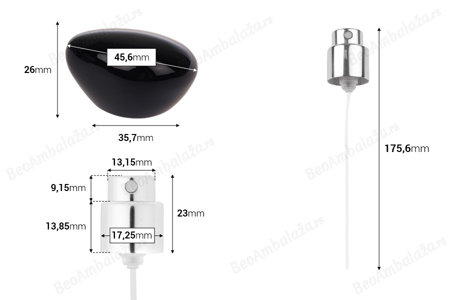 Sprej sa luksuznim crnim poklopcem za parfemske bočice sa sigurnosnim Crimp zatvaranjem od 15 mm-dimenzije_slike