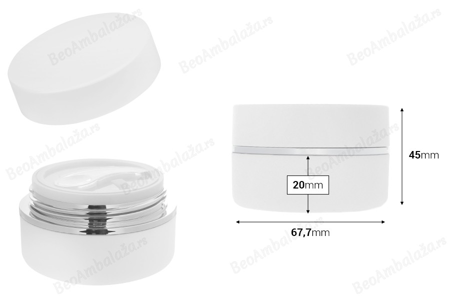 Plastična (PP) kutijica 30mL za kreme u beloj MAT boji sa belim MAT poklopcem, spatulom i plastičnim međupoklopcem-dimenzije_slike