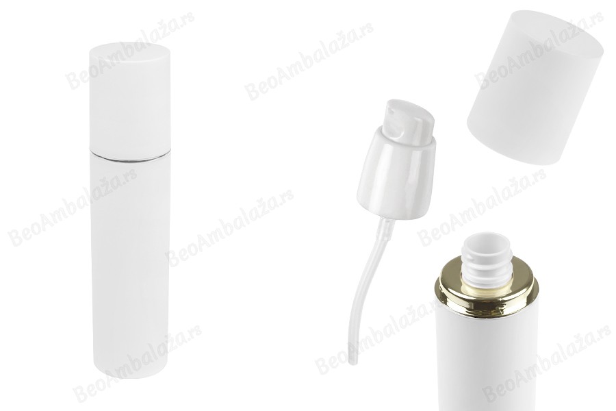 Bela MAT bočica od 100mL sa srebrnom ili zlatnom linijom, sa pumpicom za kreme i belim MAT zatvaračem-slika_proizvoda