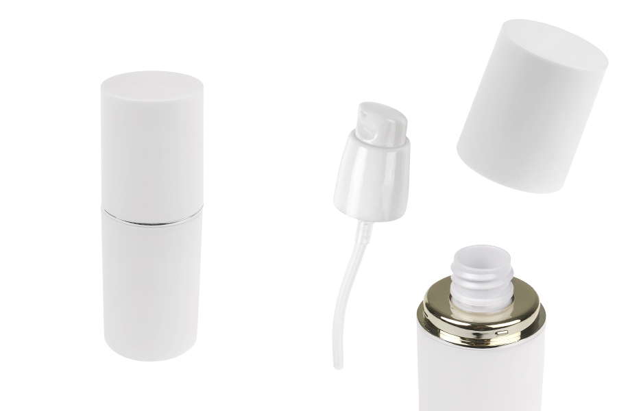 Bela MAT bočica od 30mL sa srebrnom ili zlatnom linijom, sa pumpicom za kreme i belim MAT zatvaračem Bela MAT bočica od 30mL sa srebrnom ili zlatnom linijom, sa pumpicom za kreme i belim MAT zatvaračem-slika_proizvoda