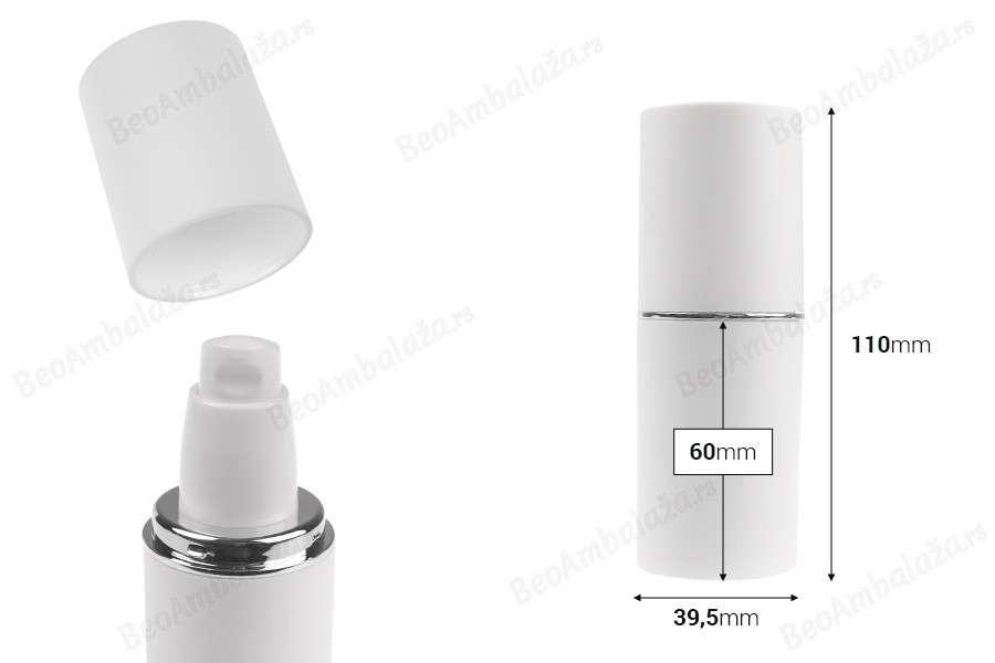 Bela MAT bočica od 30mL sa srebrnom ili zlatnom linijom, sa pumpicom za kreme i belim MAT zatvaračem-dimenzije_slike
