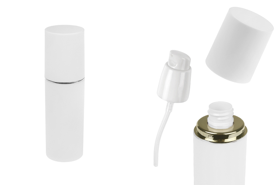 Bela MAT bočica od 50mL sa srebrnom ili zlatnom linijom, sa pumpicom za kreme i belim MAT zatvaračem Bela MAT bočica od 50mL sa srebrnom ili zlatnom linijom, sa pumpicom za kreme i belim MAT zatvaračem-slika_proizvoda