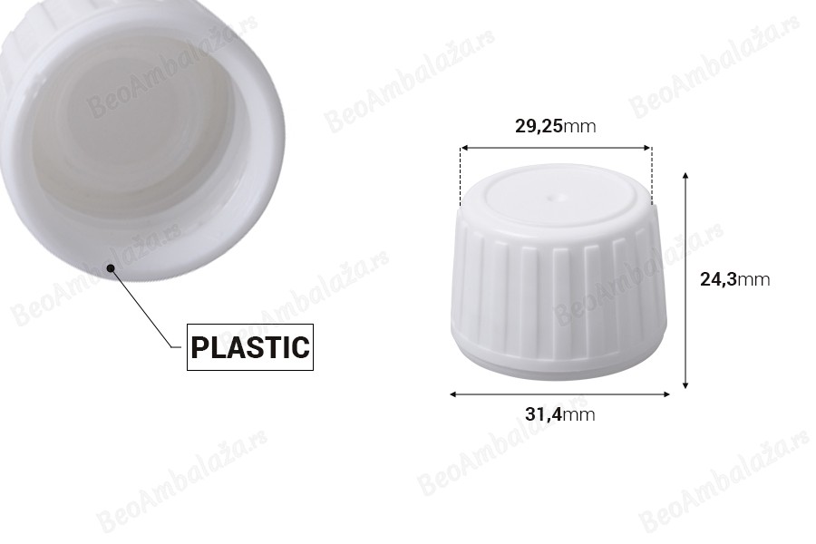 Plastični beli zatvarač PP28-dimenzije_slike