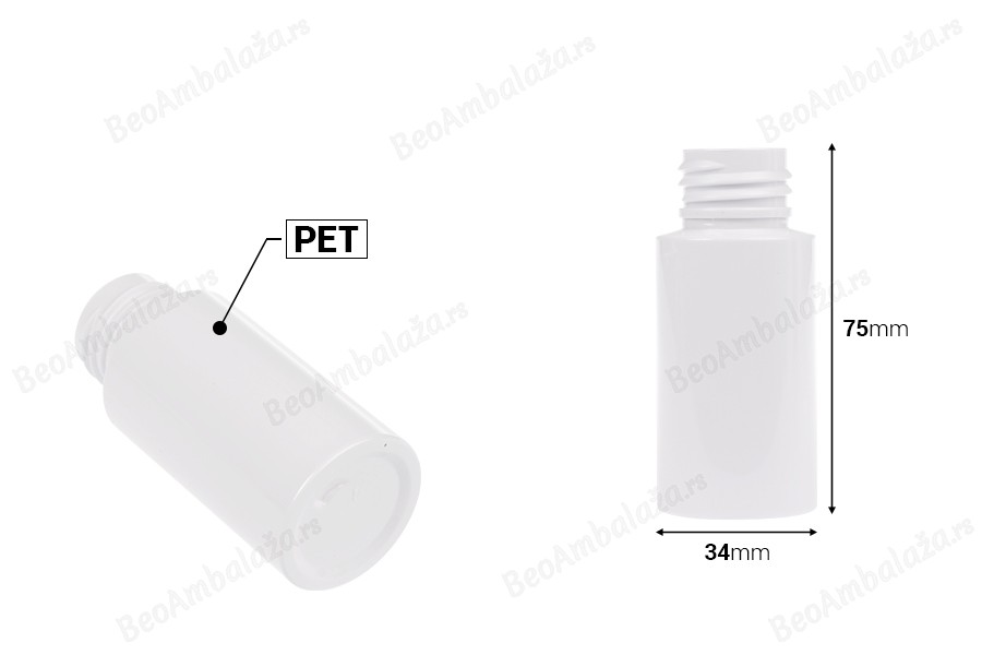 PET bela flašica 40mL (PP24), bez zatvarača - 12 kom-dimenzije_slike