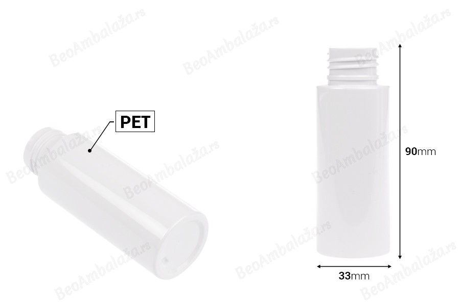 PET bela flašica 50mL (PP24), bez zatvarača - 12 kom-dimenzije_slike
