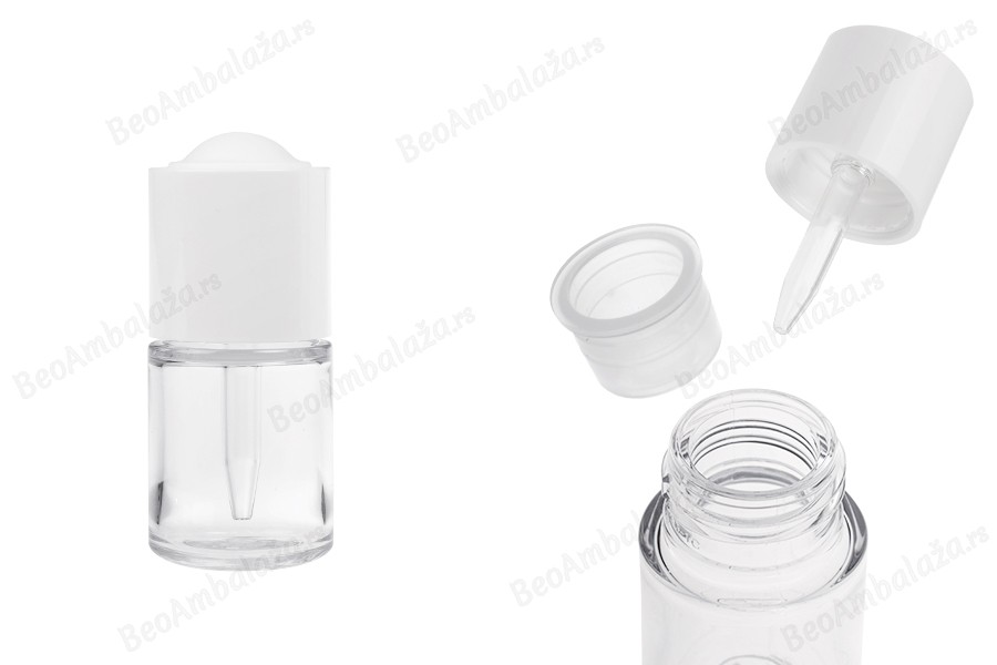 Plastična (PETG) bočica od 20 mL sa belom pipetom sa dugmetom i drenažnim elementom-slika_proizvoda