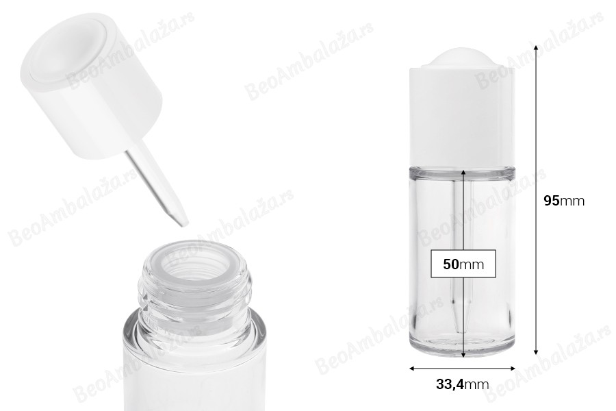 Plastična (PETG) bočica od 30 mL sa belom pipetom sa dugmetom i drenažnim elementom-dimenzije_slike