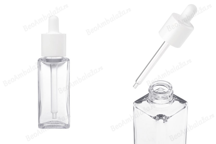 Plastična (PETG) četvrtasta providna bočica od 50mL sa belom pipetom-slika_proizvoda