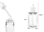 Plastična (PETG) četvrtasta providna bočica od 50mL sa belom pipetom-dimenzije_slike