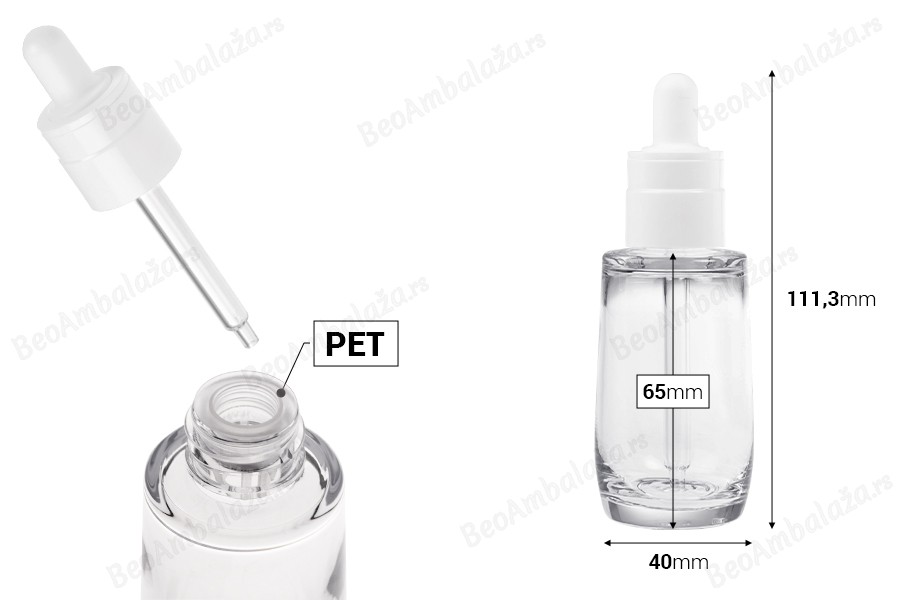Plastična (PETG) providna bočica od 50 mL cilindričnog oblika sa belom pipetom-dimenzije_slike