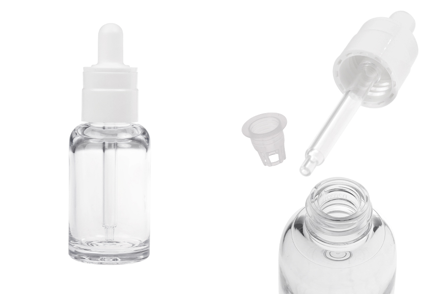 Providna plastična (PETG) bočica cilindričnog oblika od 30 mL sa belom pipetom-slika_proizvoda