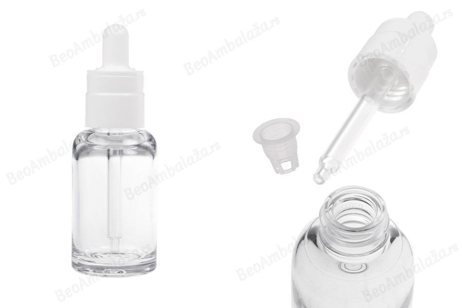 Providna plastična (PETG) bočica cilindričnog oblika od 30 mL sa belom pipetom-slika_proizvoda