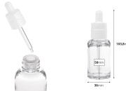 Providna plastična (PETG) bočica cilindričnog oblika od 30 mL sa belom pipetom-dimenzije_slike