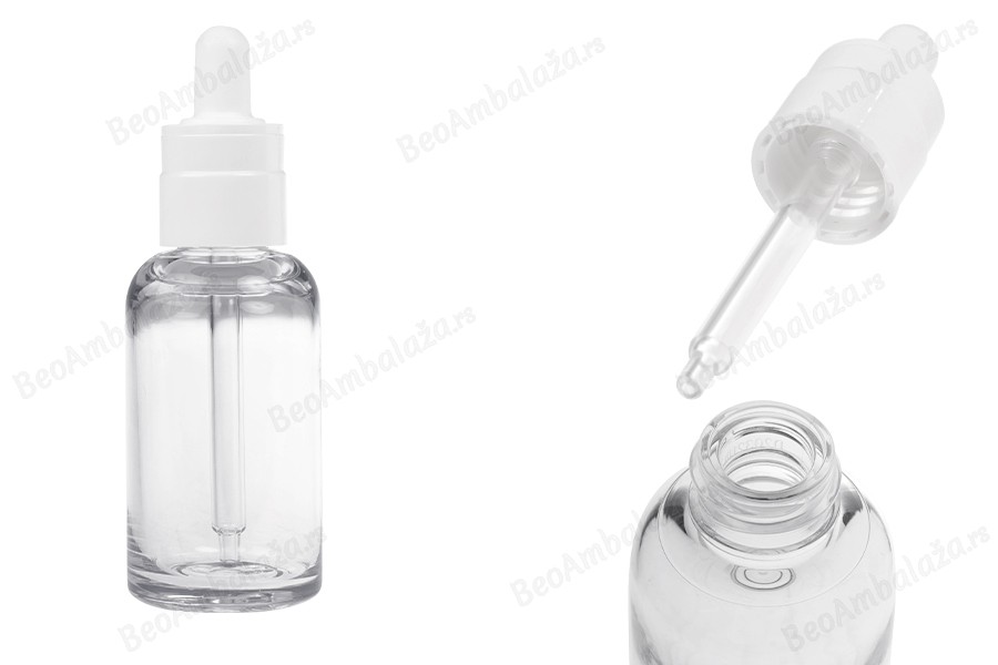 Providna plastična (PETG) bočica cilindričnog oblika od 50 mL sa belom pipetom-slika_proizvoda