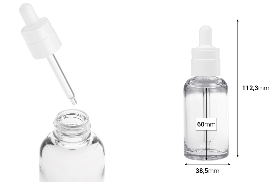 Providna plastična (PETG) bočica cilindričnog oblika od 50 mL sa belom pipetom-dimenzije_slike