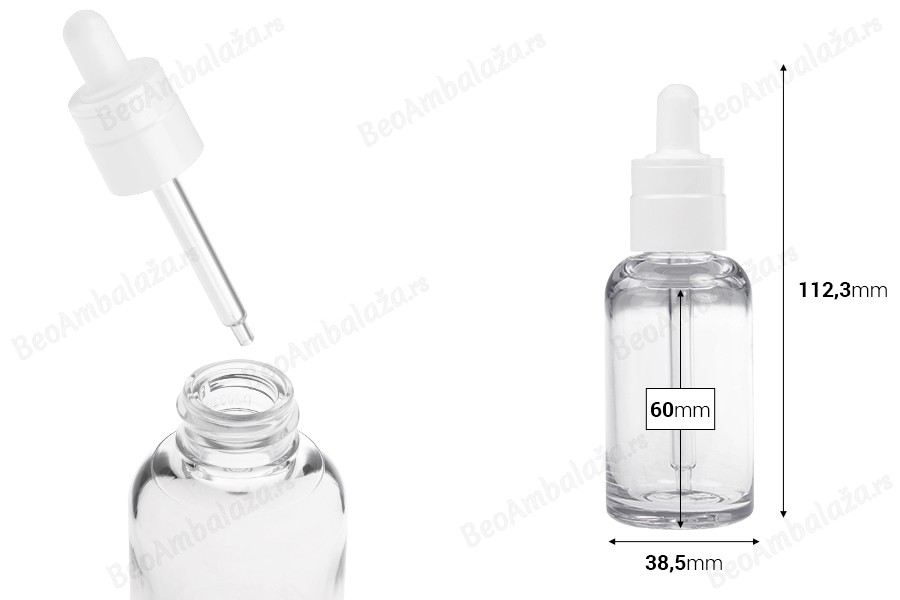 Providna plastična (PETG) bočica cilindričnog oblika od 50 mL sa belom pipetom-dimenzije_slike