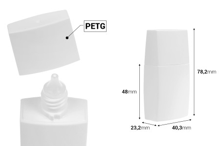 Plastična (PETG) bočica 30 mL bele boje sa zatvaračem i grlom za tečnu kozmetiku-dimenzije_slike