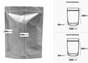 Aluminijumske DoyPack kesice sa zip zatvaranjem, ovalnim dnom i sa mogućnošću termo lepljenja 250x50x350mm - 100kom-dimenzije_slike