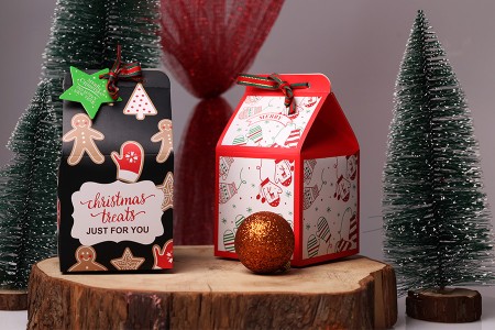 Božićna kartonska poklon kutijica 90x90x155 mm sa trakom i karticom - 10 kom-grupa_slika