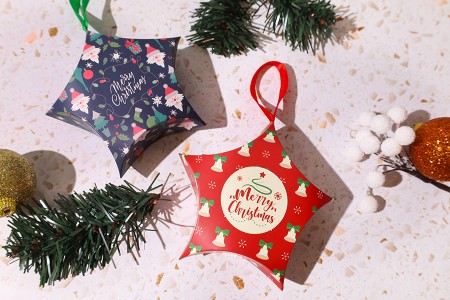 Božićna kartonska poklon kutijica - ukras u obliku zvezde sa trakom  120x40x120 mm - 10 kom-grupa_slika