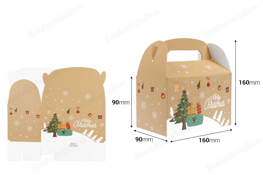 Božićna papirna poklon kutija dimenzija 160x90x90 mm sa ručkom - 24 kom-dimenzije_slike