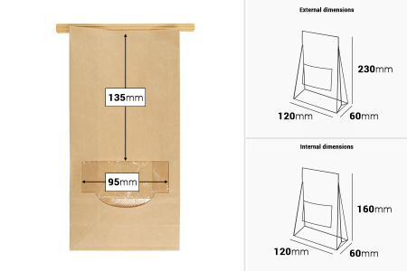 Kraft kesice 120x60x230 mm sa prozorom i žicom za zatvaranje (tin-tie)-dimenzije_slike