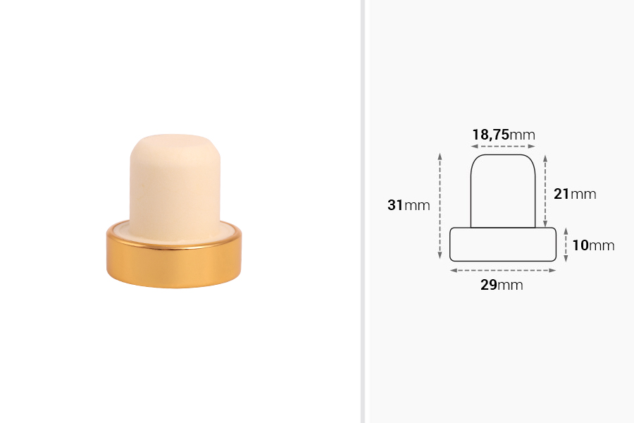 Čep od sintetičke silikonske plute sa aluminijumskim zlatnim ili srebrnim vrhom-dimenzije_slike