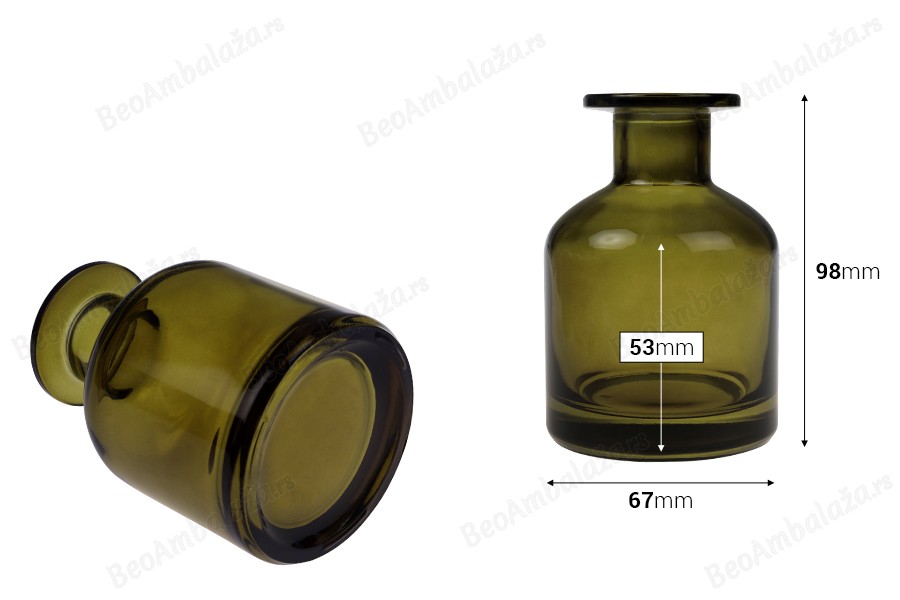 Staklena flašica 150 mL, peskirana ili maslinasto zelene boje-dimenzije_slike