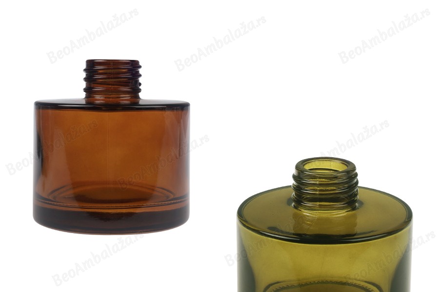 Cilindrična staklena bočica od 100 mL u karamel ili maslinasto zelenoj boji, pogodna za osveživač prostora-slika_proizvoda