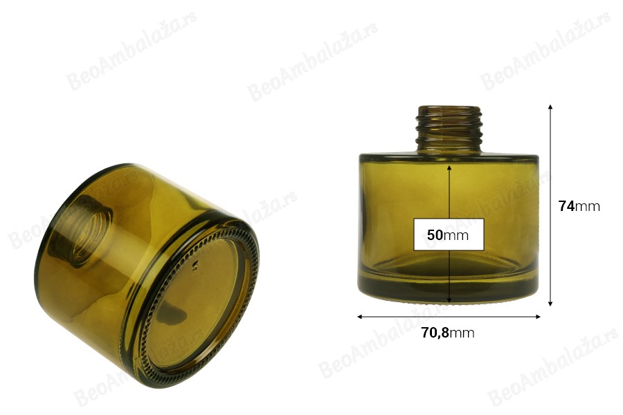 Cilindrična staklena bočica od 100 mL u karamel ili maslinasto zelenoj boji, pogodna za osveživač prostora-dimenzije_slike