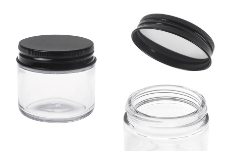 Providna staklena teglica od 60 mL sa crnim aluminijumskim zatvaračem i unutrašnjom zaptivkom-1