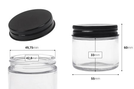 Providna staklena teglica od 60 mL sa crnim aluminijumskim zatvaračem i unutrašnjom zaptivkom-2
