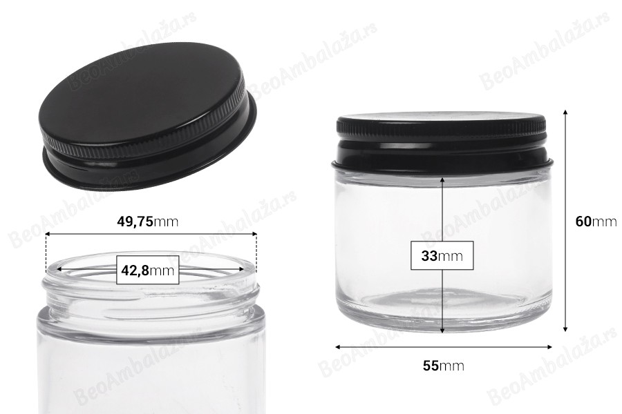 Providna staklena teglica od 60 mL sa crnim aluminijumskim zatvaračem i unutrašnjom zaptivkom-dimenzije_slike
