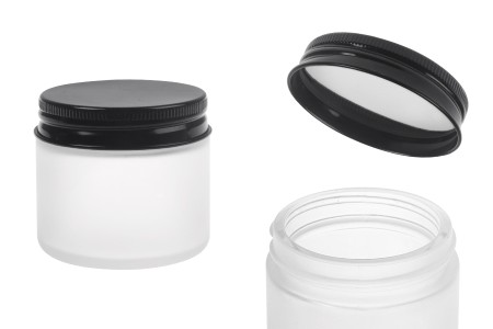 Staklena teglica od peskiranog stakla 60 mL sa crnim aluminijumskim zatvaračem i unutrašnjom zaptivkom-1