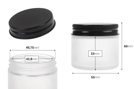 Staklena teglica od peskiranog stakla 60 mL sa crnim aluminijumskim zatvaračem i unutrašnjom zaptivkom-2
