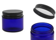Plava staklena teglica od 60 mL sa crnim aluminijumskim zatvaračem i unutrašnjom zaptivkom